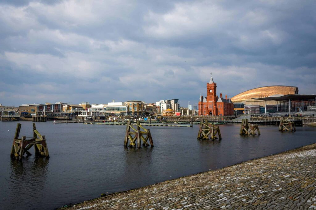 Cardiff Bay against a cloudy sky